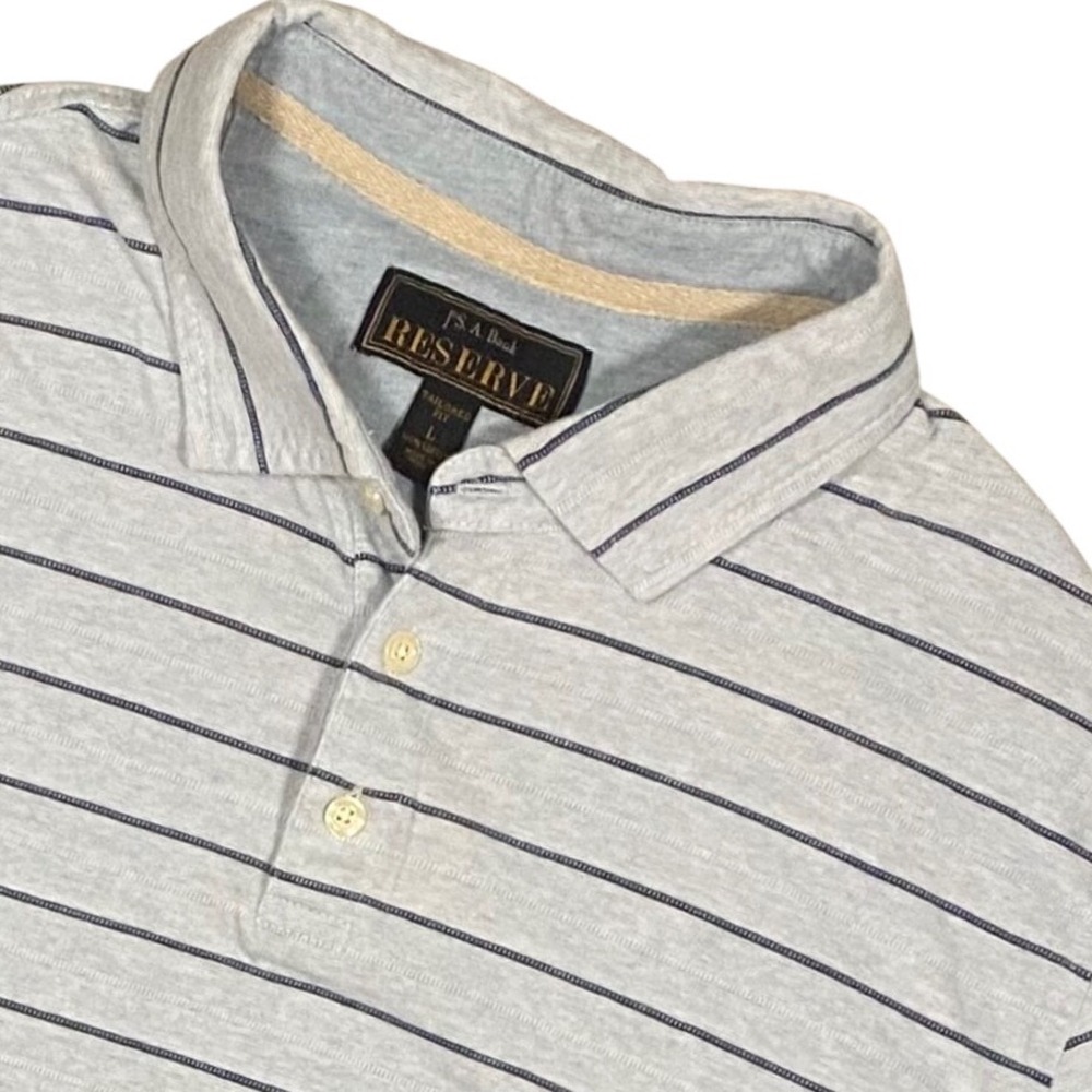 Jos. A. Bank Reserve Mens Gray Blue Striped Cotton Polo Shirt Tailored Fit L